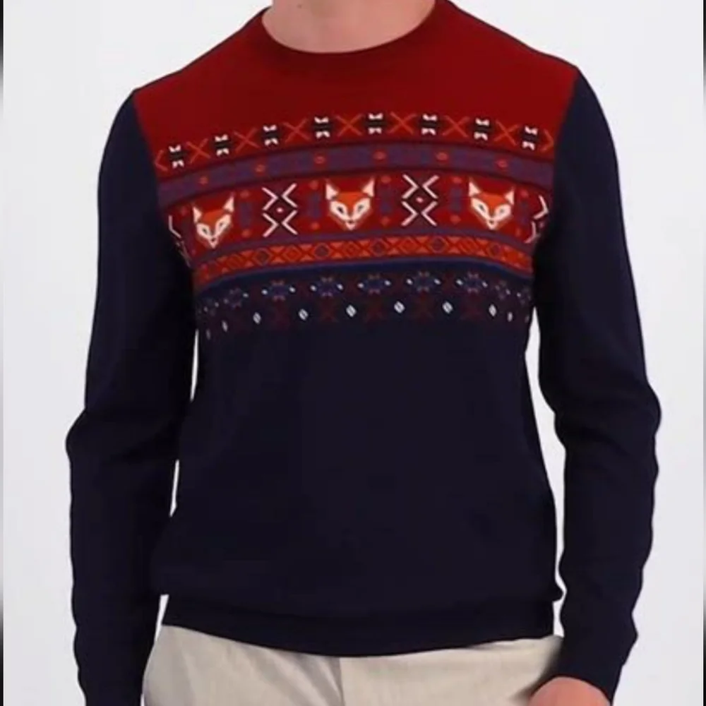 Club Room Merino Wool‎ Blend Fox Fair Isle Sweater Men's Sz Large Crewneck